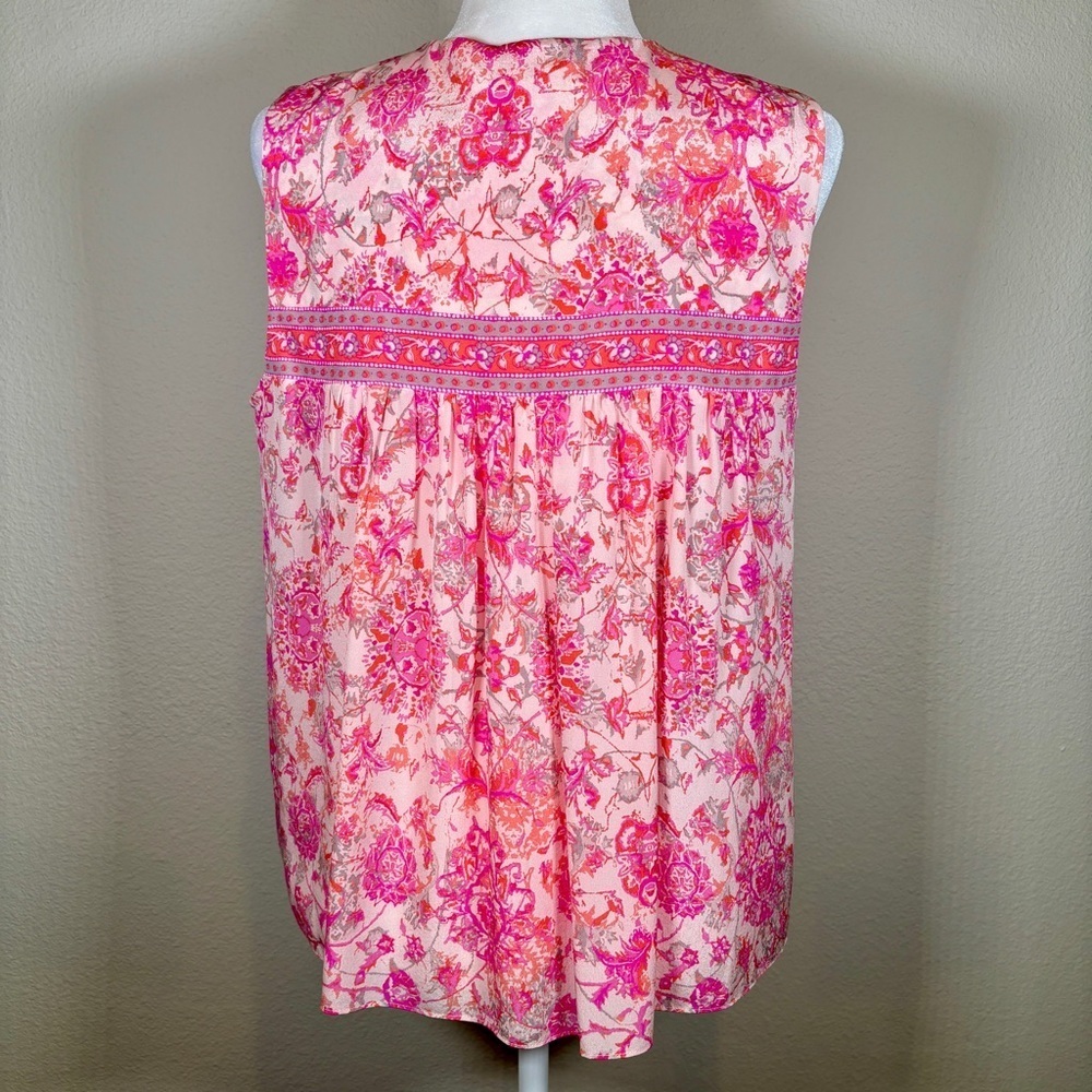 Rebecca Taylor Pink Floral Silk Blouse Size 8 - Picture 3 of 7
